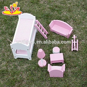 new design kids miniature wooden toy bed for pretend play W06B046