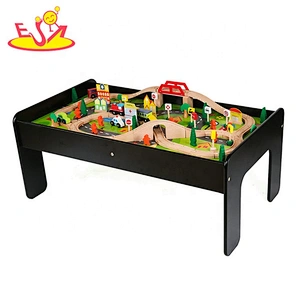 Customize educational 90PCS pink wooden train set table for kids W04C009B