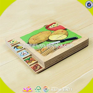 Wholesale educational jigsaw toy wooden vegetable theme multi-layers puzzle for kids W14A139