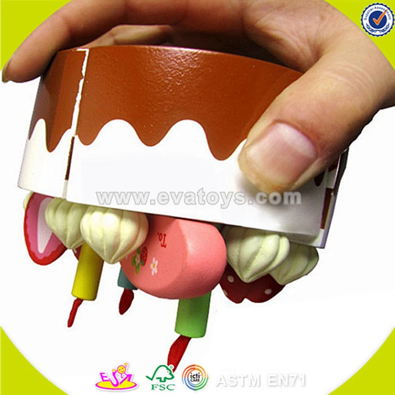 wholesale baby wooden birthday cake set toy, top fashion kids wooden chocolate cake, funny wooden birthday cake set toy W10B101