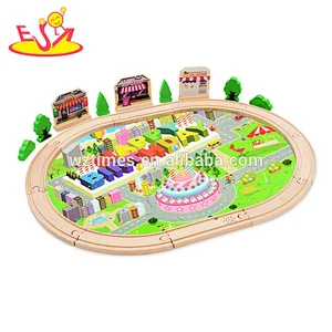 Wholesale high quality 50pcs wooden Railway train set for boys W04C077