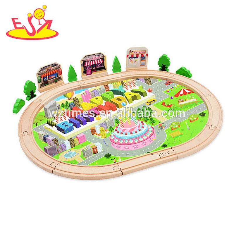 Wholesale high quality 50pcs wooden Railway train set for boys W04C077