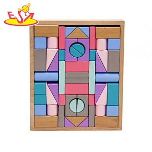 2019 Best sale 55 pieces children educational wooden building blocks for wholesale W13A175