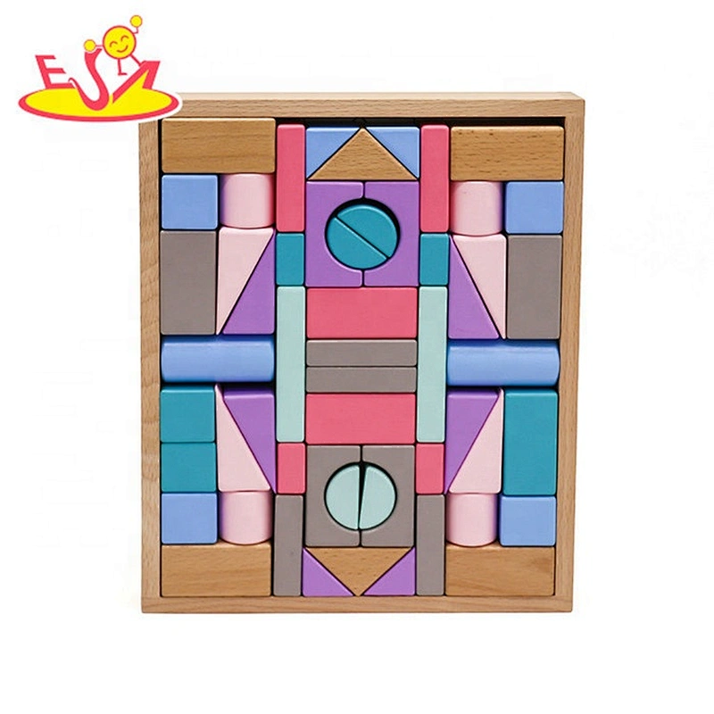 2019 Best sale 55 pieces children educational wooden building blocks for wholesale W13A175