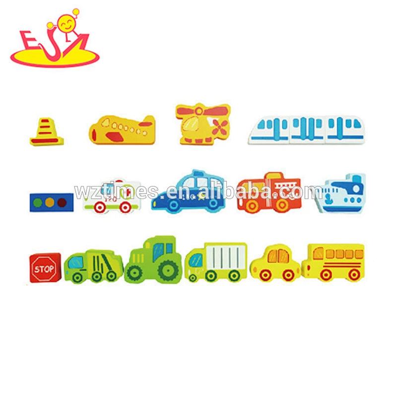 Wholesale best gift for baby wooden multi shape mini car puzzle toy bring fun W14N001