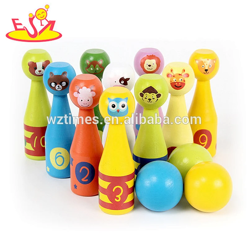 Wholesale indoor game wooden bowling toy for kids W01B076