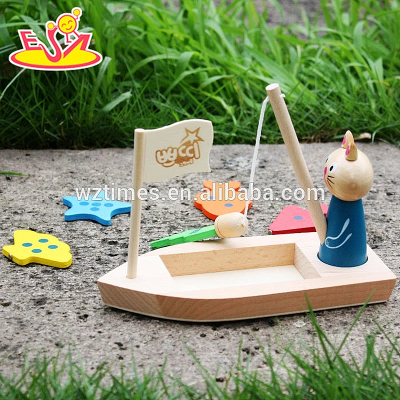 wholesale funny fishing games wooden fish toy for kids W01B029