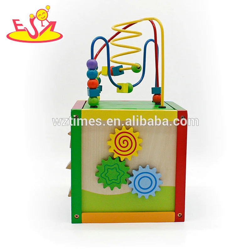 New hottest kids activity play wooden cube toy with beads W11B167