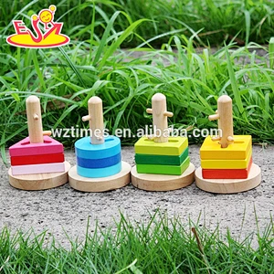 Großhandel hot baby holz stapeln geometrische blöcke spiel neue mode kinder holz stapel geometrische blöcke spielzeug