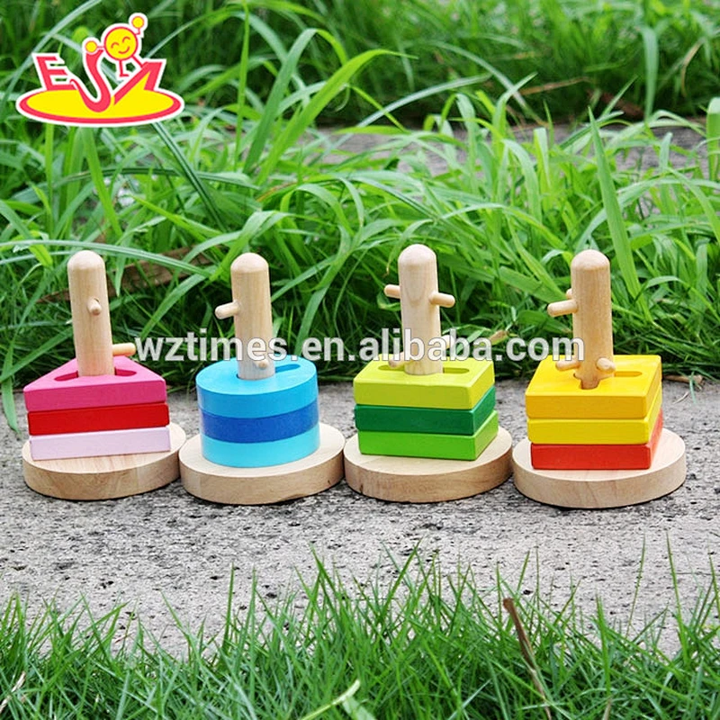 Großhandel hot baby holz stapeln geometrische blöcke spiel neue mode kinder holz stapel geometrische blöcke spielzeug