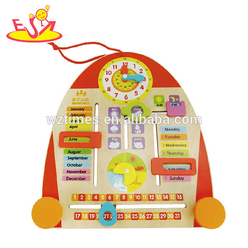 Wholesale useful wooden calendar toy for baby for learning date weather and time W09F001
