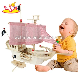 Wholesale diy funny wooden pirate boat toys for kids W03B056