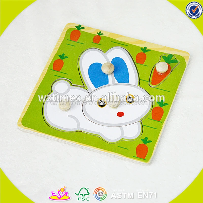 Wholesale lovely best gift rabbit pattern jigsaw toy wooden peg puzzle for children W14M069