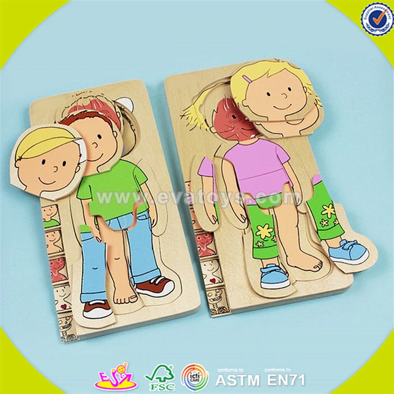 wholesale funny human shape jigsaw toy newest kids wooden human shape jigsaw toy colorful wooden human shape jigsaw toy W14A137