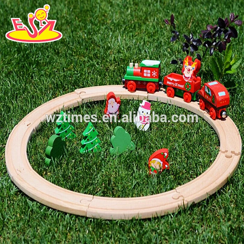 19 pieces kids wood track racer train set wood track racer train set W04C058