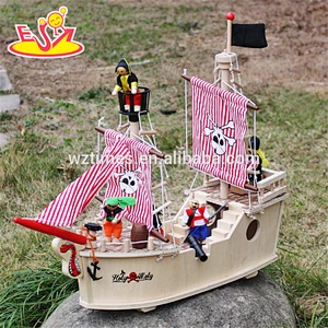 2018 wholesale baby wooden toy pirate ship new design kids wooden toy pirate ship best natural wooden toy pirate ship W03B061