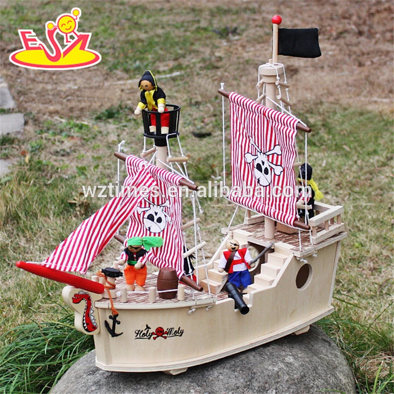 2018 wholesale baby wooden toy pirate ship new design kids wooden toy pirate ship best natural wooden toy pirate ship W03B061