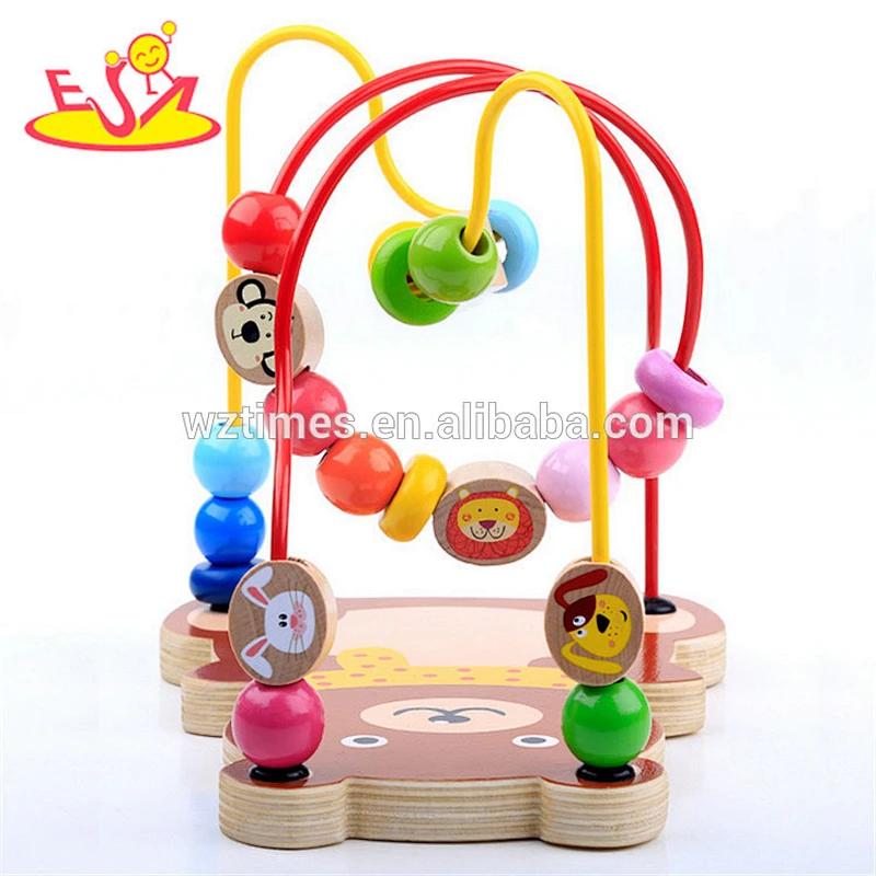 2018 wholesale cheap wooden bead toys for toddlers new design bear shape wooden bead toys for toddlers W11B139