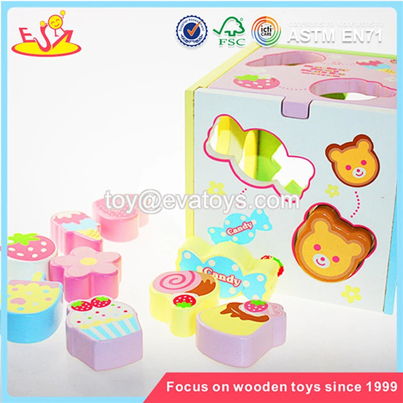 Wholesale lovely style newest wooden shape sorting blocks box toy for baby W12D020