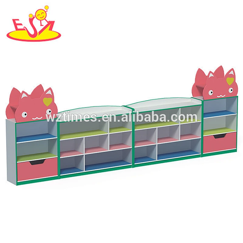 Wholesale kindergarten kids wooden storage shelves best children home furniture wooden storage shelves W08C198