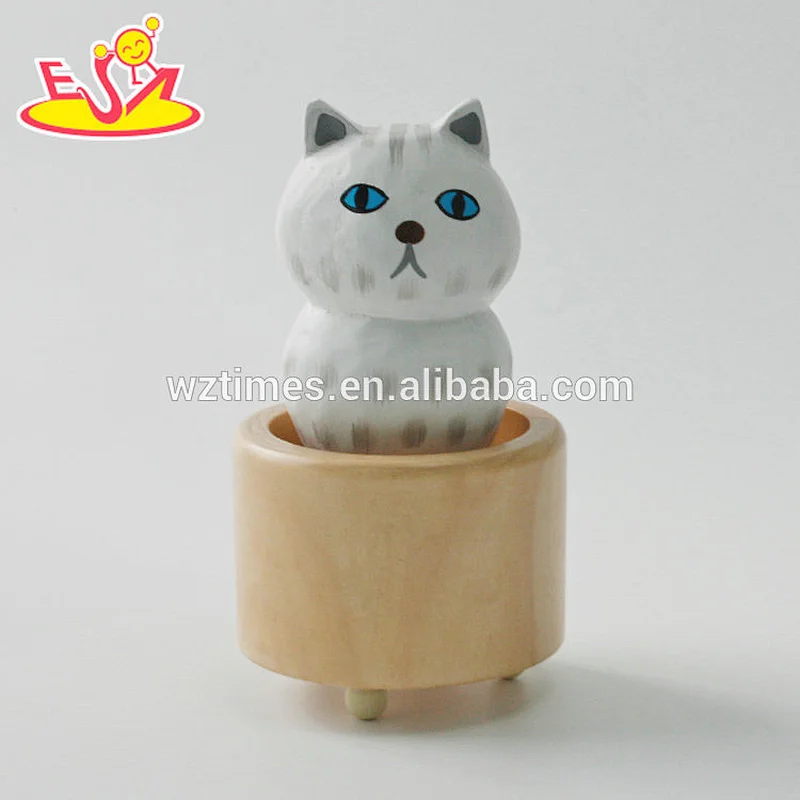 Wholesale top fashion wooden cat shaped music box as gift for children W07B058