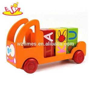 2018 Wholesale delivery wooden building blocks trucks toy for kids W04A336