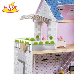 2019 New design girls furniture toy wooden doll house with sounds W06A365B