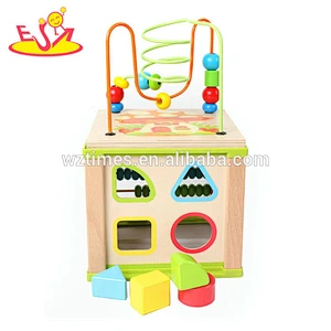 Wholesale fashion multi-function wooden activity toy beads maze cube for baby W11B179