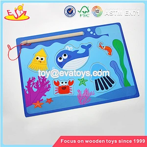 hot-selling kid wooden puzzle game wooden fishing toy for children W01A005