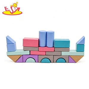 2019 Best sale 55 pieces children educational wooden building blocks for wholesale W13A175