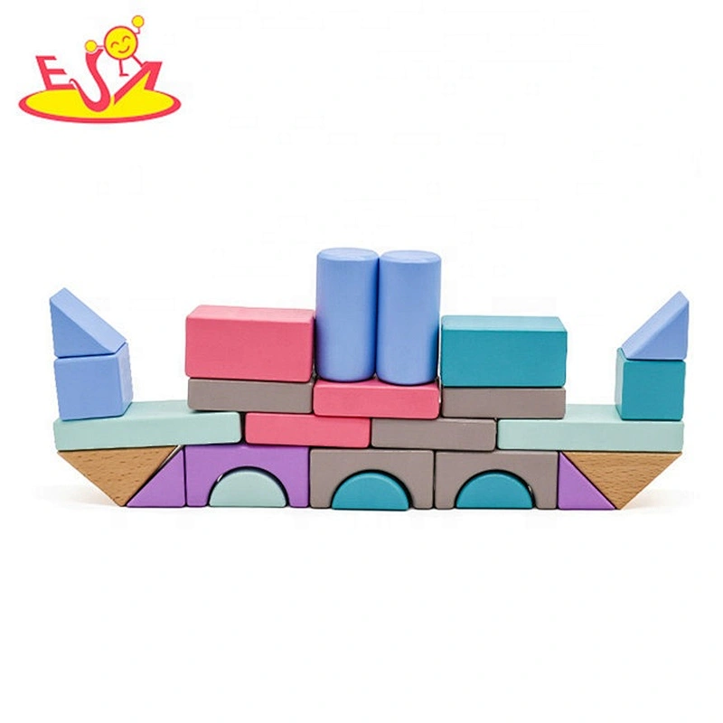 2019 Best sale 55 pieces children educational wooden building blocks for wholesale W13A175