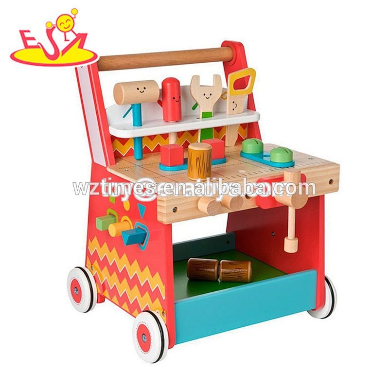 Wholesale useful multi-function wooden cartoon style first baby cart&building blocks WJ278236