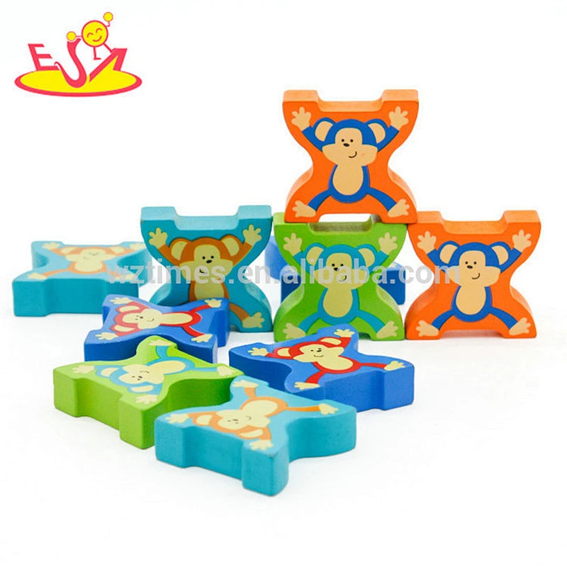 New design monkey shape wooden toy bricks for kids W13B040