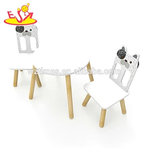 High quality preschool cartoon dog painted children wooden table and chair set with best price W08G234