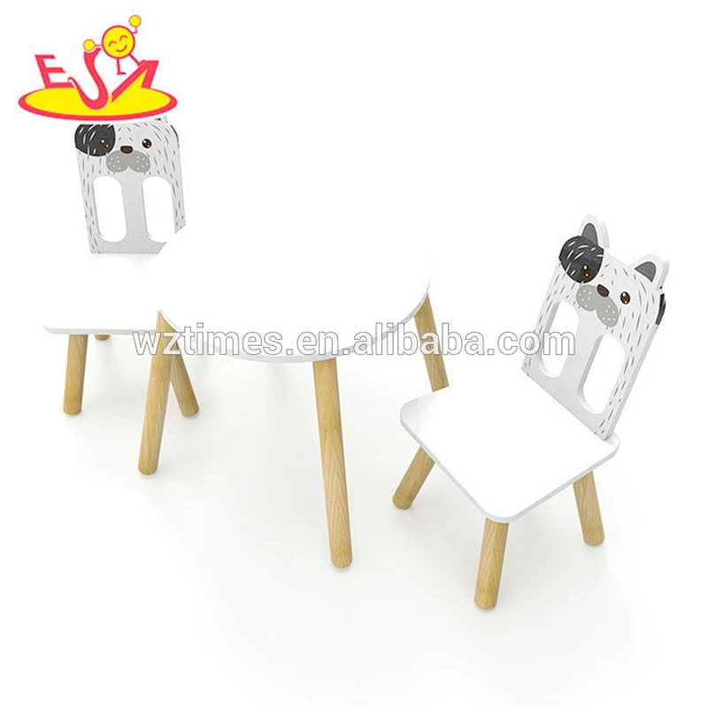 High quality preschool cartoon dog painted children wooden table and chair set with best price W08G234