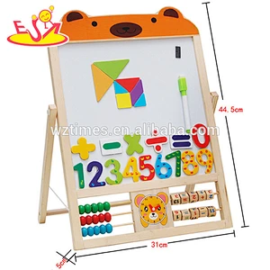 Wholesale best multi function wooden baby whiteboard easel with math stickers and abacus W12B084A