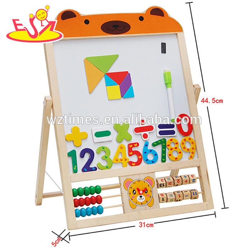 Wholesale best multi function wooden baby whiteboard easel with math stickers and abacus W12B084A