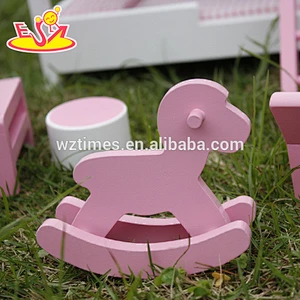 new design kids miniature wooden toy bed for pretend play W06B046