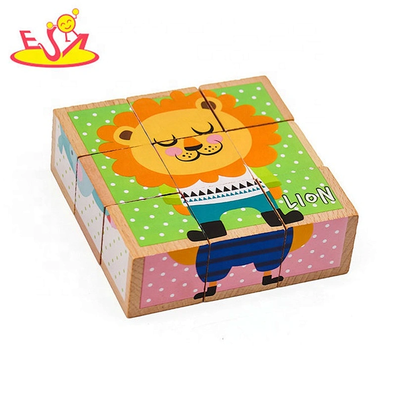 2019 New design 9 pieces cartoon wooden cube puzzle game with customize W14F060