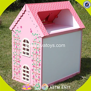 Best design pink house toys wooden dollhouse high quality pink house toys wooden dollhouse for girls W06A020
