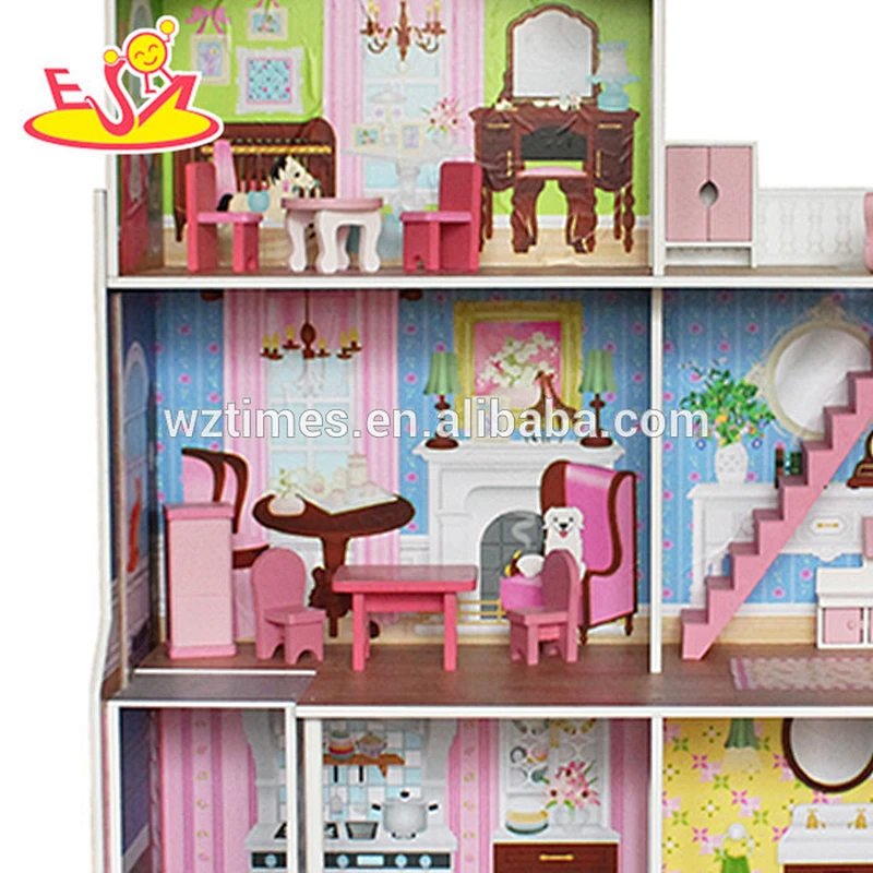 2018 Wholesale preschool kids wooden doll house set W06A248
