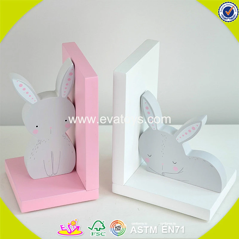 wholesale kids wooden pink rabbit book ends fashion children wooden pink rabbit book ends W08D050