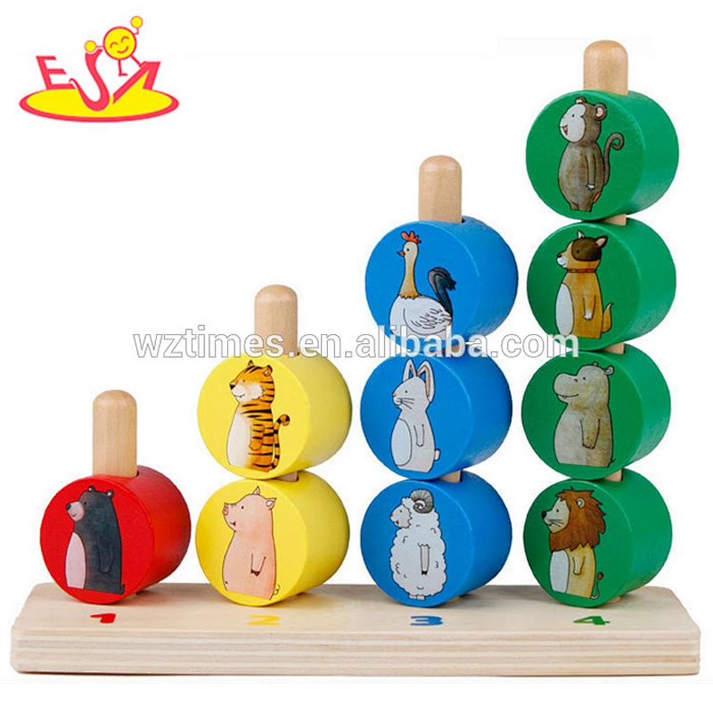Wholesale funny kids wooden stacking animal blocks toy hot sale interesting baby wooden stacking animal blocks toy W13D095