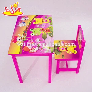 2018 Wholesale new wooden cartoon table and chairs pink wooden cartoon table and chairs girls cartoon table and chairs W08G200