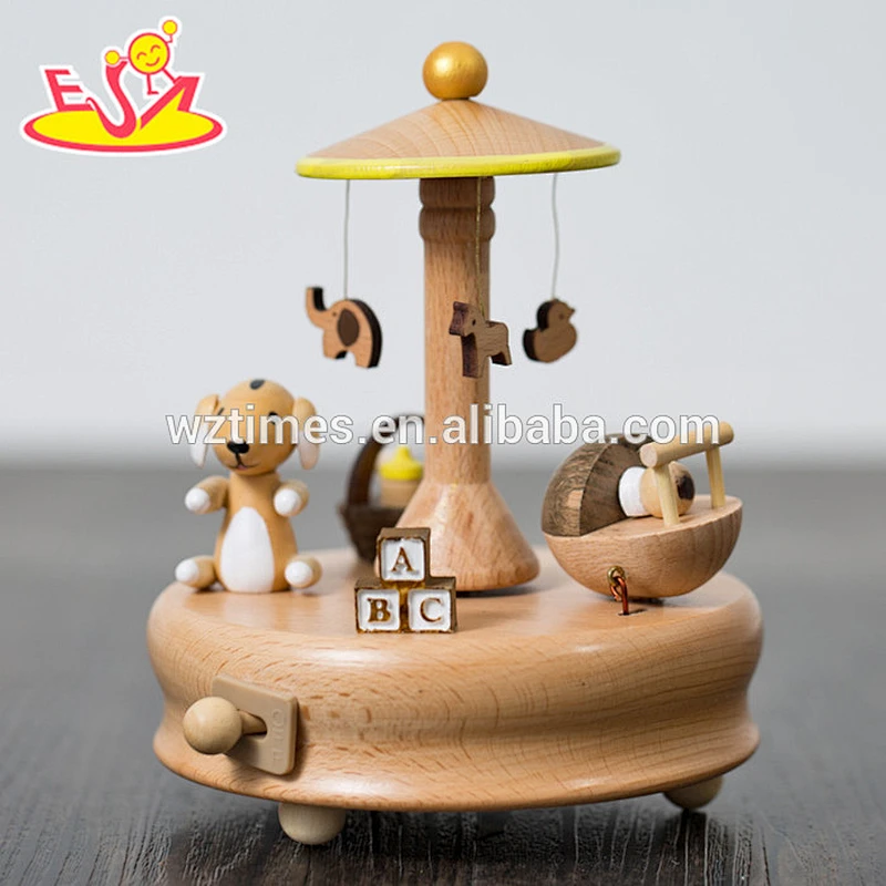 Wholesale cheap cartoon toys wooden mini music box handmade children's wooden mini music box W07B051
