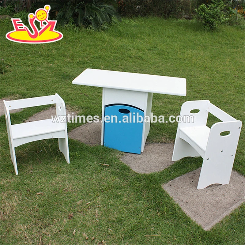 2018 new design home / school / kindergarten white wooden toddler activity table with storage box W08G193