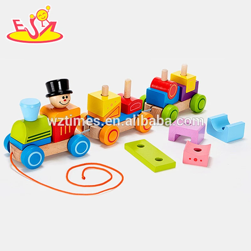 Großhandel hochwertige kinder holz bausteine ​​zug set heißer verkauf holz bausteine ​​zug set w05c037