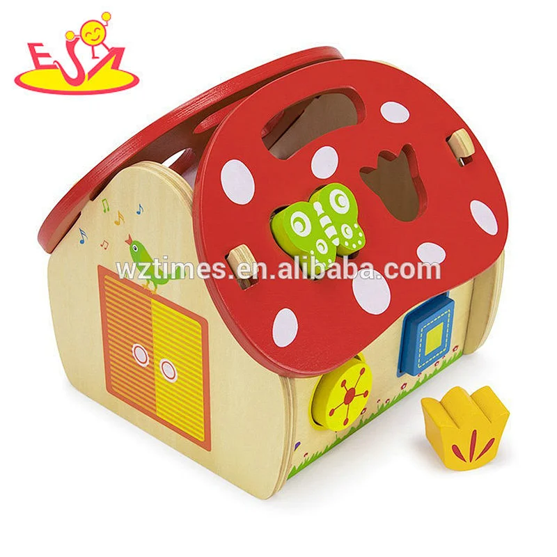 New design mushroom house wooden toys educational multi-functional toys with blocks W12D097
