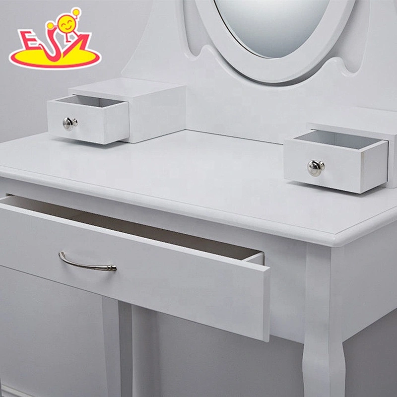 Simple white princess wooden dresser table with mirror W08H014