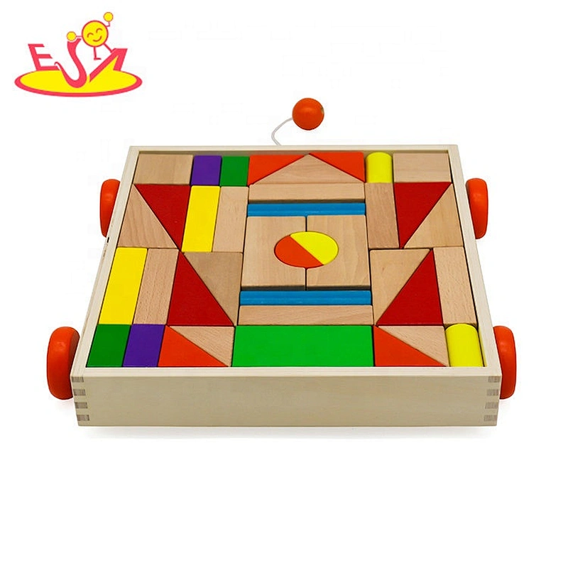 Most popular educational kids wooden pull toy with blocks W13C038